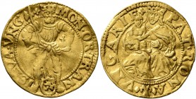 LOW COUNTRIES. Overijssel. Ducat (Gold, 21 mm, 3.33 g, 9 h), imitating a Hungarian ducat, no date (1579). MON•OR•TRANISL•VA•VNG Imperial figure standi...