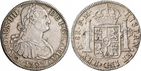 MEXICO, Colonial. Carlos IV, king of Spain, 1788-1808. 8 Reales (Silver, 38 mm, 27.00 g, 12 h), Mexico City, 1793. CAROLVS•IIII DEI•GRATIA - •1793• La...