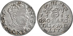 POLAND, Monarchs. Stefan Batory, 1576-1586. 3 Groszy (Silver, 20 mm, 1.76 g, 3 h), Vilnius. STEP•D:G•REX PO•M•D•I Crowned bust of Stefan Batory to rig...