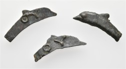 A lot containing 3 Skythian bronze dolphins. All: Olbia. About very fine. LOT SOLD AS IS, NO RETURNS. 3 items in lot.


From a Swiss collection, fo...