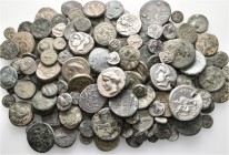 A lot containing 19 silver and 161 bronze coins. All: Greek. Fine to very fine. LOT SOLD AS IS, NO RETURNS. 180 coins in lot.
