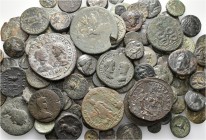 A lot containing 98 bronze coins. All: Greek and Roman Provincial. Fine to very fine. LOT SOLD AS IS, NO RETURNS. 98 coins in lot.