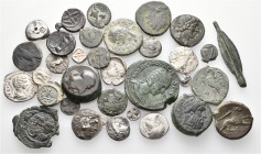 A lot containing 14 silver and 20 bronze coins. Includes: Greek and Roman. Fine to very fine. LOT SOLD AS IS, NO RETURNS. 34 coins in lot.