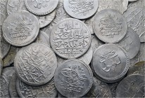 A lot containing 50 silver coins. All: Ottoman. About very fine to extremely fine. LOT SOLD AS IS, NO RETURNS. 50 coins in lot.