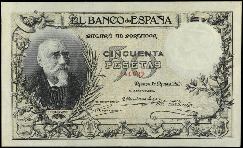 SPANISH BANK NOTES: ANCIENT

50 Pesetas. 19 Marzo 1905. Echegaray. MUY ESCASO....