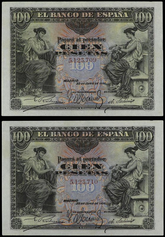 SPANISH BANK NOTES: BANCO DE ESPAÑA

Lote 2 billetes 100 Pesetas. 30 Junio 190...