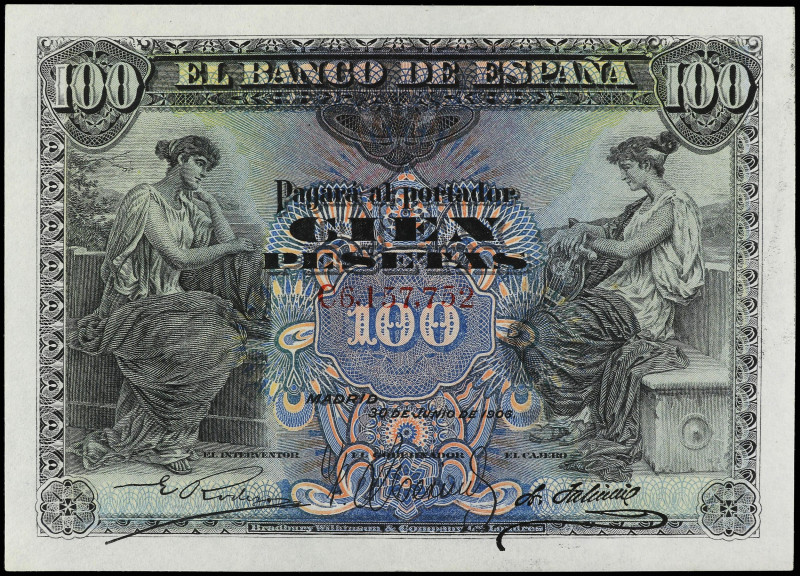 SPANISH BANK NOTES: BANCO DE ESPAÑA

100 Pesetas. 30 Junio 1906. Serie C. Ed-3...