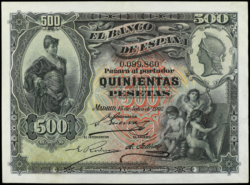 SPANISH BANK NOTES: BANCO DE ESPAÑA

500 Pesetas. 15 Julio 1907. Alcazar de Se...