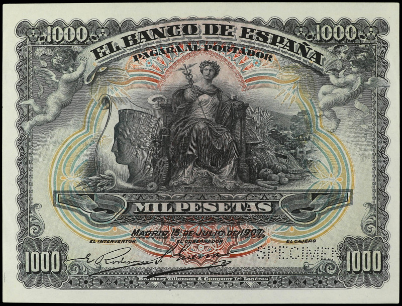 SPANISH BANK NOTES: BANCO DE ESPAÑA

1.000 Pesetas. 15 Julio 1907. Palacio Rea...