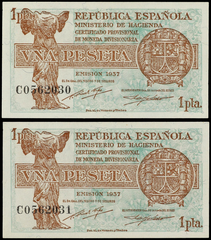 SPANISH BANK NOTES: CIVIL WAR, REPUBLICAN ZONE

Lote 2 billetes 1 Peseta. Emis...