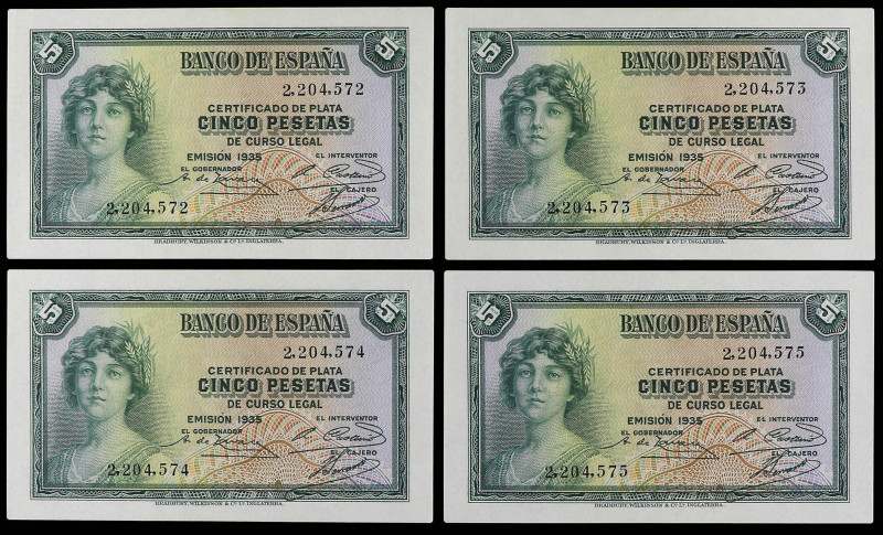 SPANISH BANK NOTES: CIVIL WAR, REPUBLICAN ZONE

Lote 4 billetes 5 Pesetas. Emi...