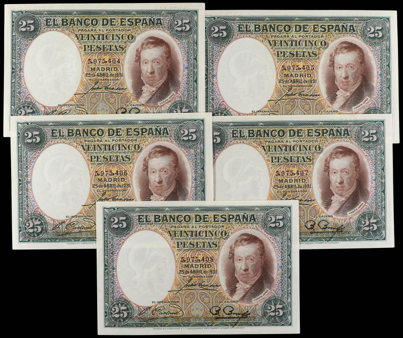 SPANISH BANK NOTES: CIVIL WAR, REPUBLICAN ZONE

Lote 5 billetes 25 Pesetas. 25...
