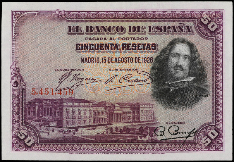 SPANISH BANK NOTES: BANCO DE ESPAÑA

50 Pesetas. 15 Agosto 1928. Velazquez. Si...