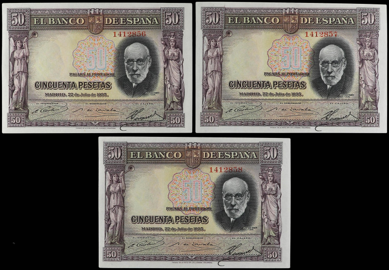SPANISH BANK NOTES: CIVIL WAR, REPUBLICAN ZONE

Lote 3 billetes 50 Pesetas. 22...