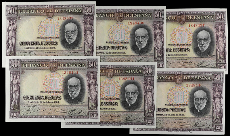 SPANISH BANK NOTES: CIVIL WAR, REPUBLICAN ZONE

Lote 6 billetes 50 Pesetas. 22...