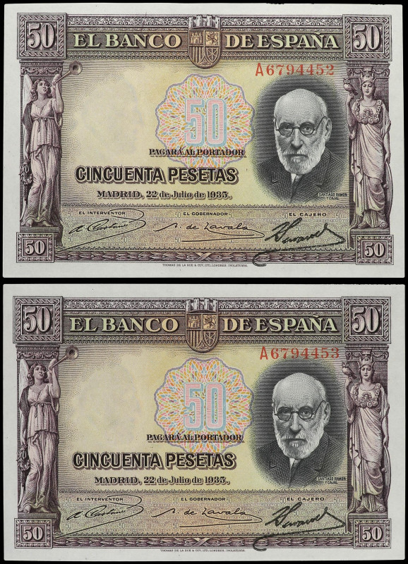 SPANISH BANK NOTES: CIVIL WAR, REPUBLICAN ZONE

Lote 2 billetes 50 Pesetas. 22...