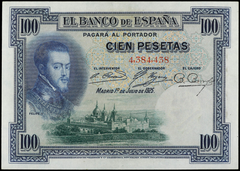 SPANISH BANK NOTES: BANCO DE ESPAÑA

100 Pesetas. 1 Julio 1925. Felipe II. Sin...