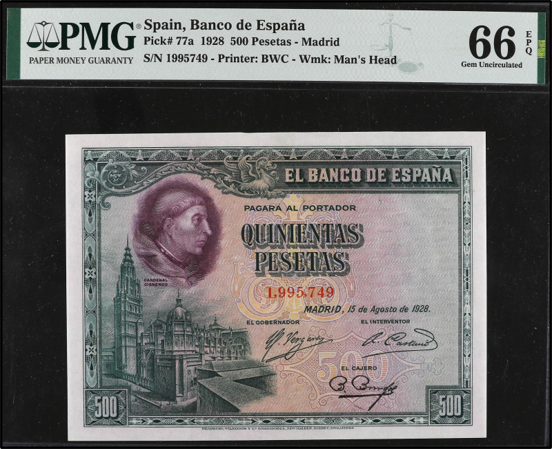 SPANISH BANK NOTES: CIVIL WAR, REPUBLICAN ZONE

500 Pesetas. 15 Agosto 1928. P...