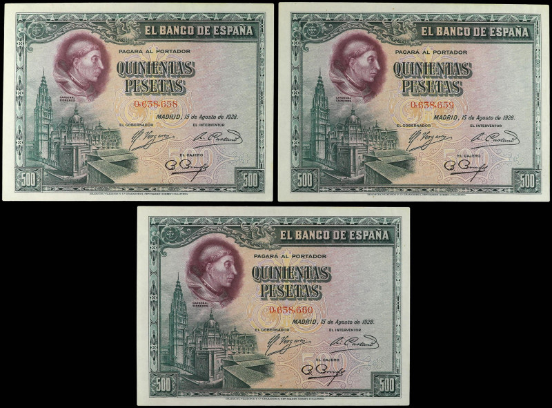 SPANISH BANK NOTES: CIVIL WAR, REPUBLICAN ZONE

Lote 3 billetes 500 Pesetas. 1...