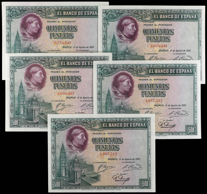 SPANISH BANK NOTES: CIVIL WAR, REPUBLICAN ZONE

Lote 5 billetes 500 Pesetas. 1...