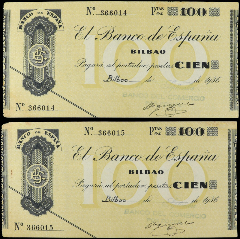 SPANISH BANK NOTES: CIVIL WAR, REPUBLICAN ZONE

Lote 2 billetes 100 Pesetas. 1...