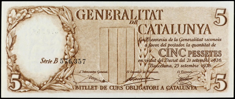 SPANISH BANK NOTES: CIVIL WAR, REPUBLICAN ZONE

5 Pessetes. 21 Setembre 1936. ...