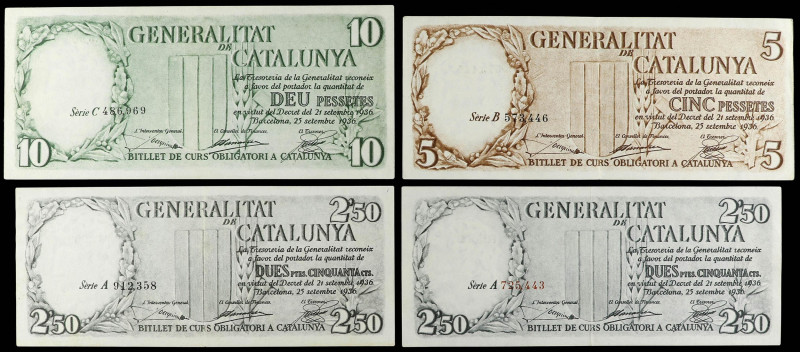 SPANISH BANK NOTES: CIVIL WAR, REPUBLICAN ZONE

Serie 4 billetes 2, 50 (2), 5 ...