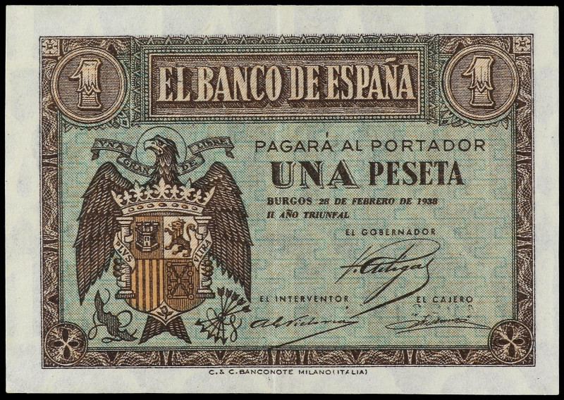 SPANISH BANK NOTES: ESTADO ESPAÑOL

1 Peseta. 28 Febrero 1938. Serie C. Ed-427...