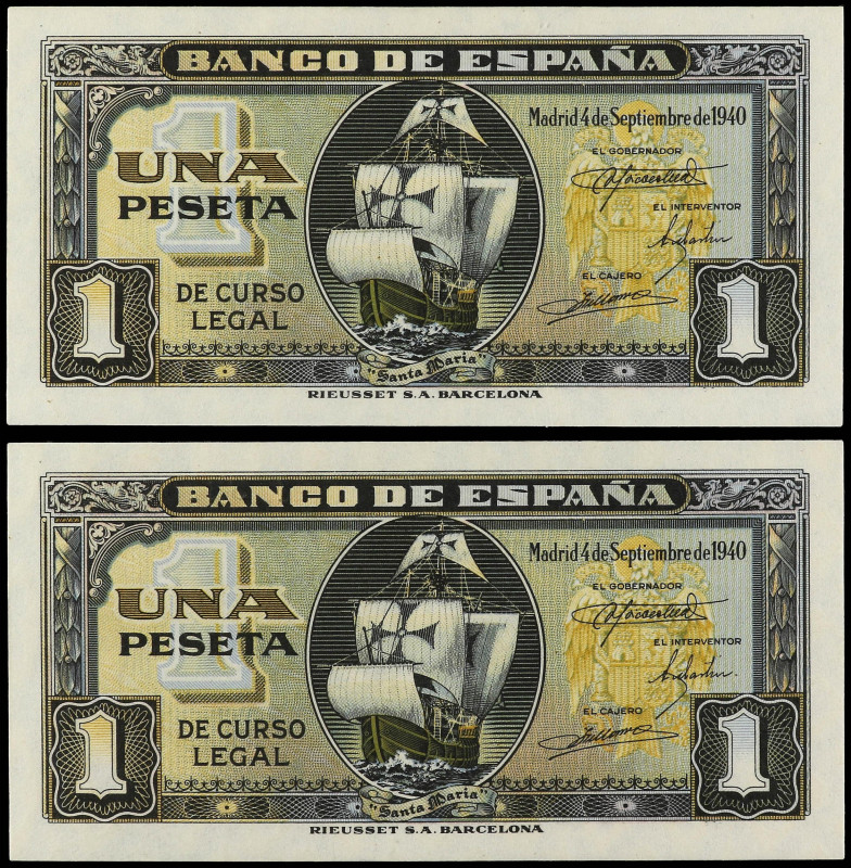 SPANISH BANK NOTES: ESTADO ESPAÑOL

Lote 2 billetes 1 Peseta. 4 Septiembre 194...