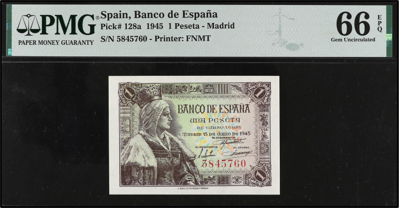 SPANISH BANK NOTES: ESTADO ESPAÑOL

1 Peseta. 15 Junio 1945. Precintado y gara...