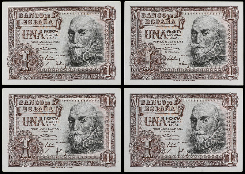 SPANISH BANK NOTES: ESTADO ESPAÑOL

Lote 4 billetes 1 Peseta. 22 Julio 1953. M...