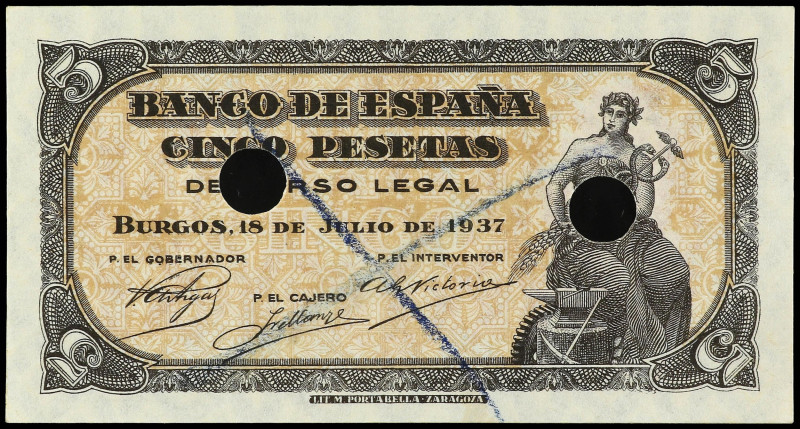 SPANISH BANK NOTES: ESTADO ESPAÑOL

5 Pesetas. 18 Julio 1937. Portabella. Seri...