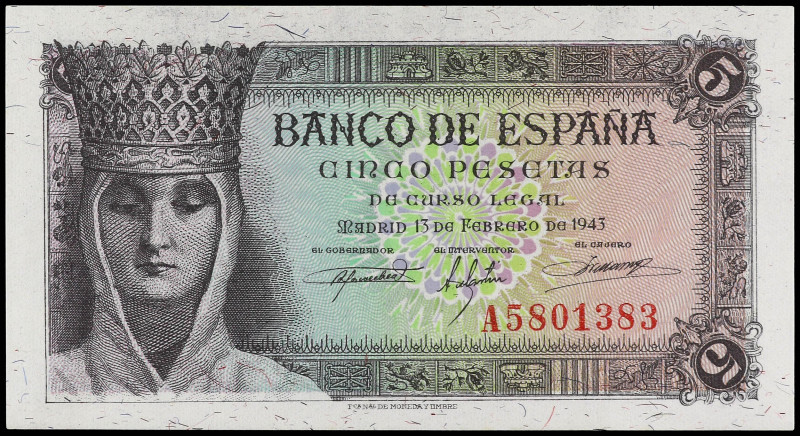 SPANISH BANK NOTES: ESTADO ESPAÑOL

5 Pesetas. 13 Febrero 1943. Isabel ´La Cat...