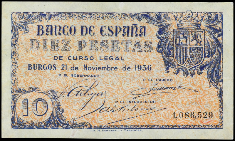 SPANISH BANK NOTES: ESTADO ESPAÑOL

10 Pesetas. 21 Noviembre 1936. (Leves repa...