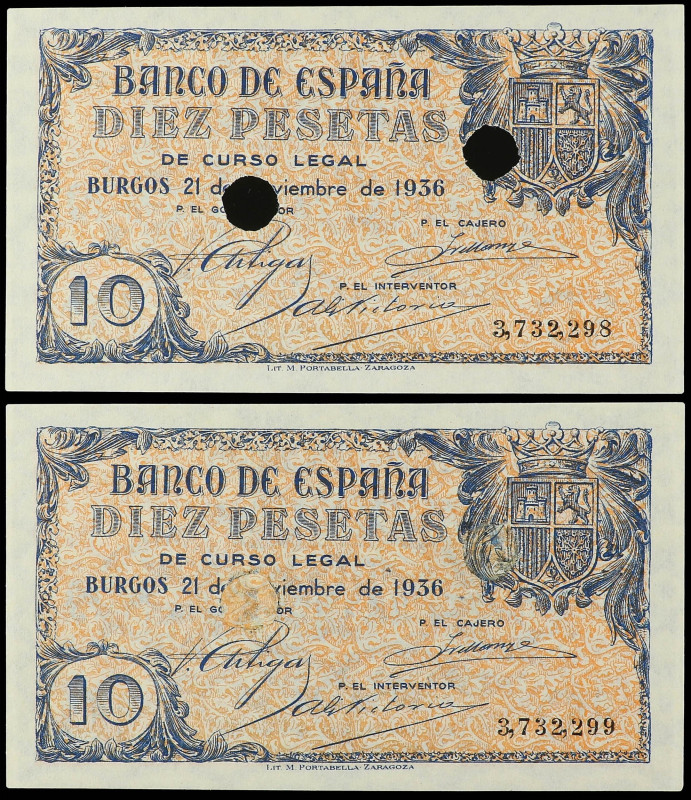 SPANISH BANK NOTES: ESTADO ESPAÑOL

Lote 2 billetes 10 Pesetas. 21 Noviembre 1...