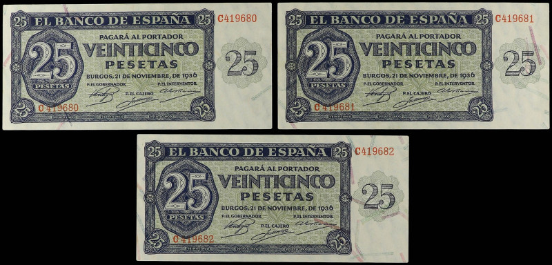 SPANISH BANK NOTES: ESTADO ESPAÑOL

Lote 3 billetes 25 Pesetas. 21 Noviembre 1...