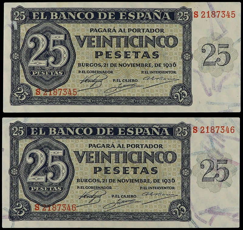 SPANISH BANK NOTES: ESTADO ESPAÑOL

Lote 2 billetes 25 Pesetas. 21 Noviembre 1...