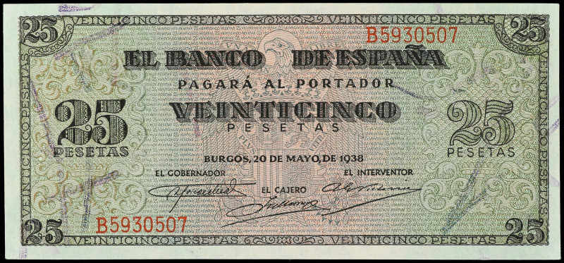 SPANISH BANK NOTES: ESTADO ESPAÑOL

25 Pesetas. 20 Mayo 1938. Giralda de Sevil...