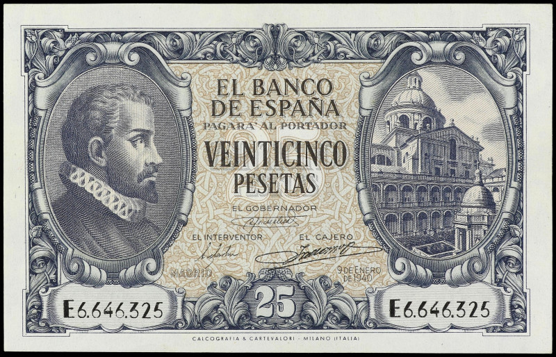 SPANISH BANK NOTES: ESTADO ESPAÑOL

25 Pesetas. 9 Enero 1940. Herrera. Serie E...