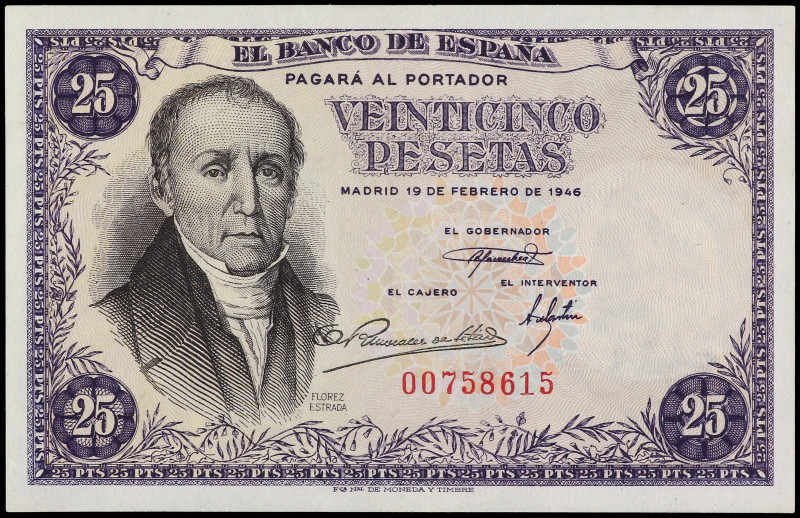 SPANISH BANK NOTES: ESTADO ESPAÑOL

25 Pesetas. 19 Febrero 1946. Flórez Estrad...