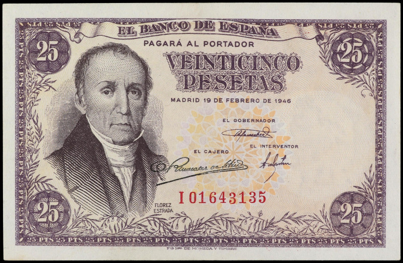 SPANISH BANK NOTES: ESTADO ESPAÑOL

25 Pesetas. 19 Febrero 1946. Flórez Estrad...