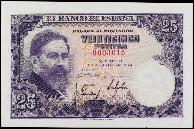 SPANISH BANK NOTES: ESTADO ESPAÑOL

25 Pesetas. 22 Julio 1954. Albéniz. Sin Se...