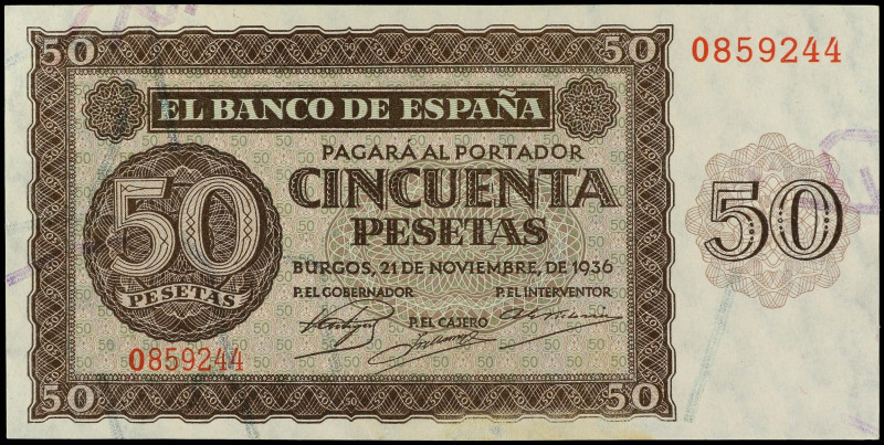 SPANISH BANK NOTES: ESTADO ESPAÑOL

50 Pesetas. 21 Noviembre 1936. Serie O. Ed...