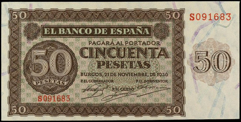 SPANISH BANK NOTES: ESTADO ESPAÑOL

50 Pesetas. 21 Noviembre 1936. Serie S. La...