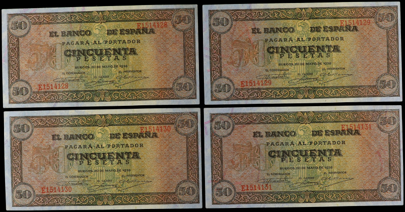 SPANISH BANK NOTES: ESTADO ESPAÑOL

Lote 4 billetes 50 Pesetas. 20 Mayo 1938. ...