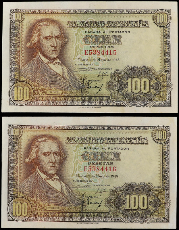 SPANISH BANK NOTES: ESTADO ESPAÑOL

Lote 2 billetes 100 Pesetas. 2 Mayo 1948. ...