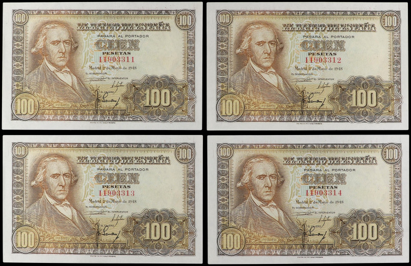 SPANISH BANK NOTES: ESTADO ESPAÑOL

Lote 4 billetes 100 Pesetas. 2 Mayo 1948. ...