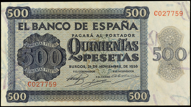 SPANISH BANK NOTES: ESTADO ESPAÑOL

500 Pesetas. 21 Noviembre 1936. Catedral d...