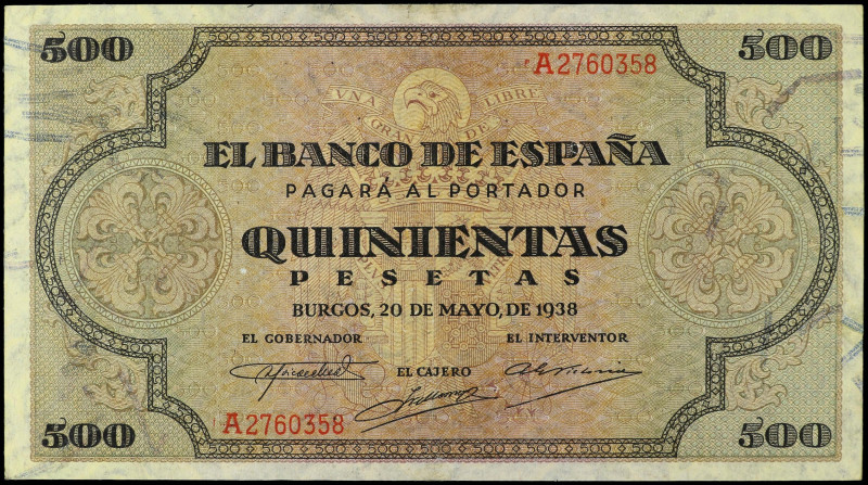 SPANISH BANK NOTES: ESTADO ESPAÑOL

500 Pesetas. 20 Mayo 1938. Catedral de San...