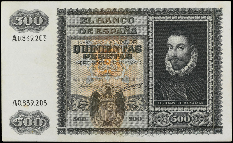 SPANISH BANK NOTES: ESTADO ESPAÑOL

500 Pesetas. 9 Enero 1940. Juan de Austria...